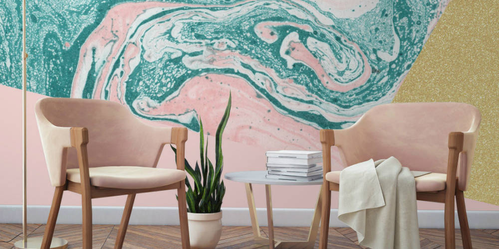 Marble Pink And Blue Wall With Chairs Background