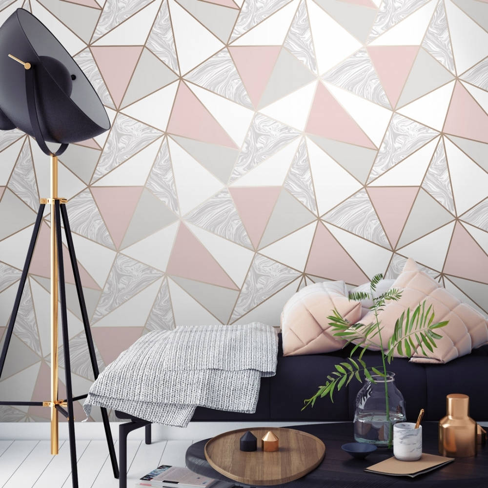 Marble Pink Geometric Wall In Room Background