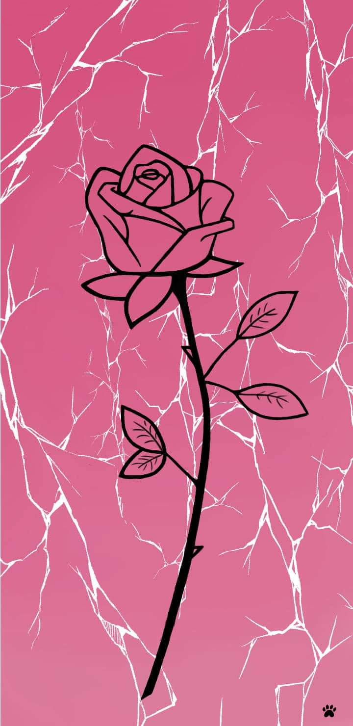Marble Pink Rose Drawing On Cracked Surface Background