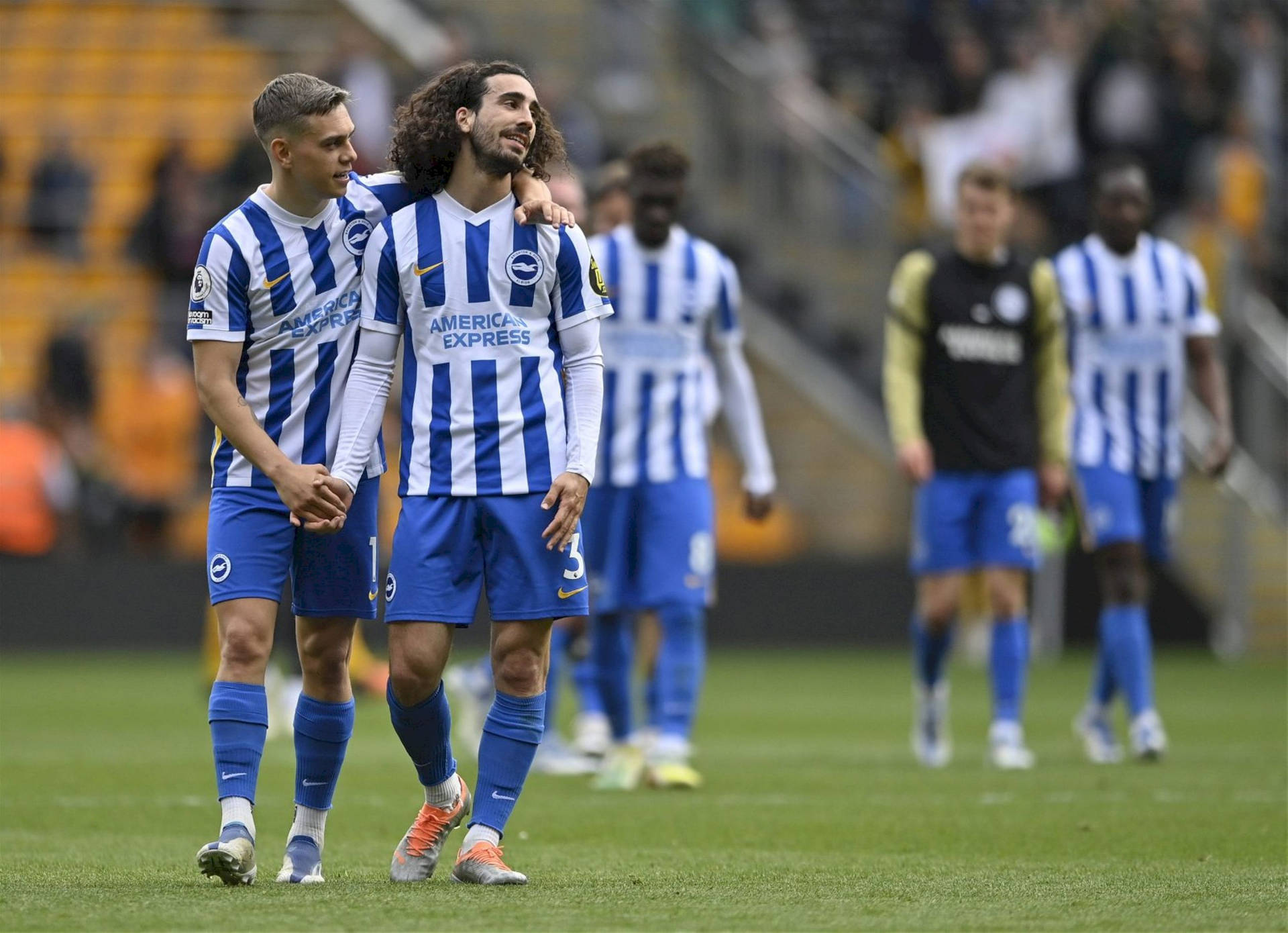 Marc Cucurella In A Bonding Moment With His Team During A Match