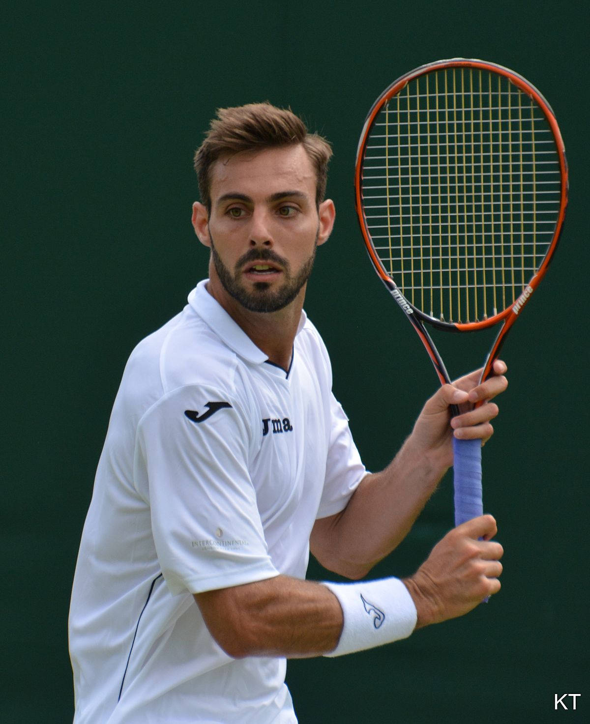 Marcel Granollers Holding His Racket Background