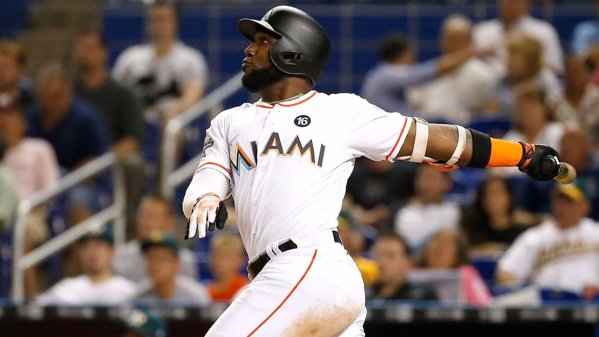 Marcell Ozuna After Hitting A Ball