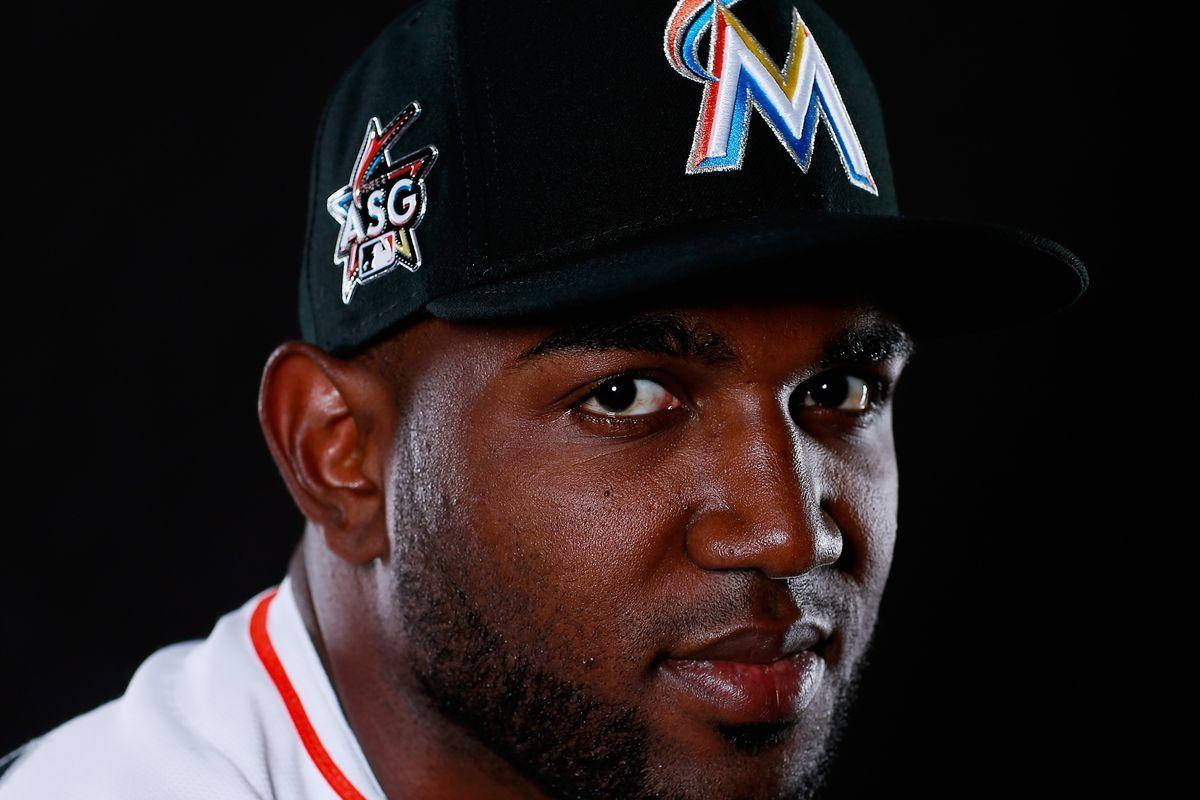 Marcell Ozuna In Black Background