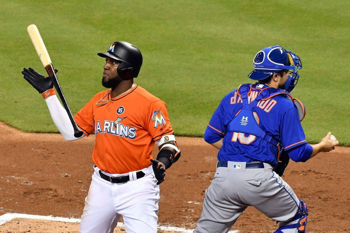 Marcell Ozuna With Baseball Bat In The Air