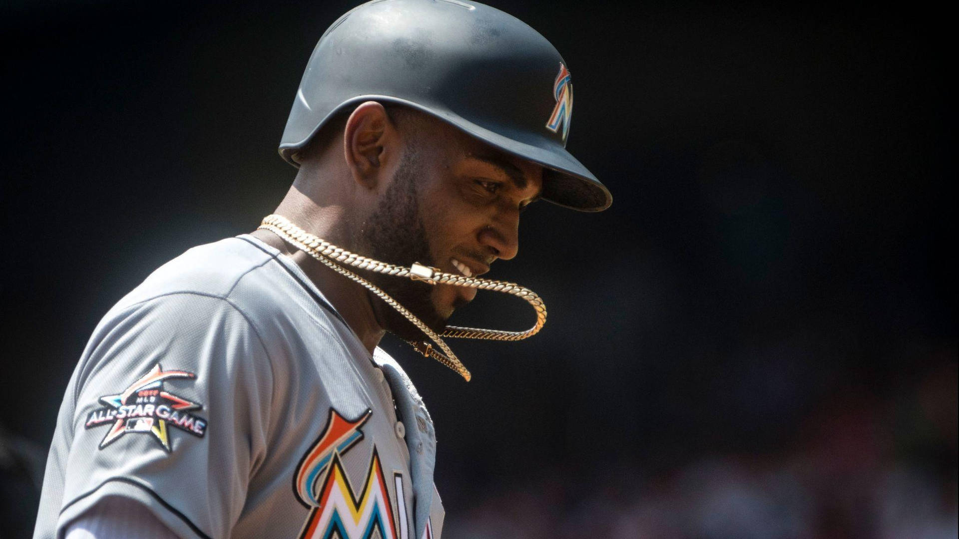 Marcell Ozuna With Gold Necklace