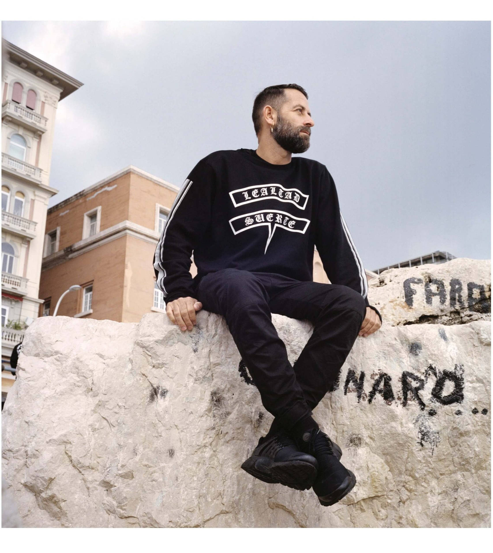 Marcelo Burlon Wearing Black Sweatshirt Background