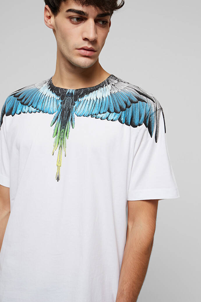 Marcelo Burlon White Tshirt Blue Wings Background