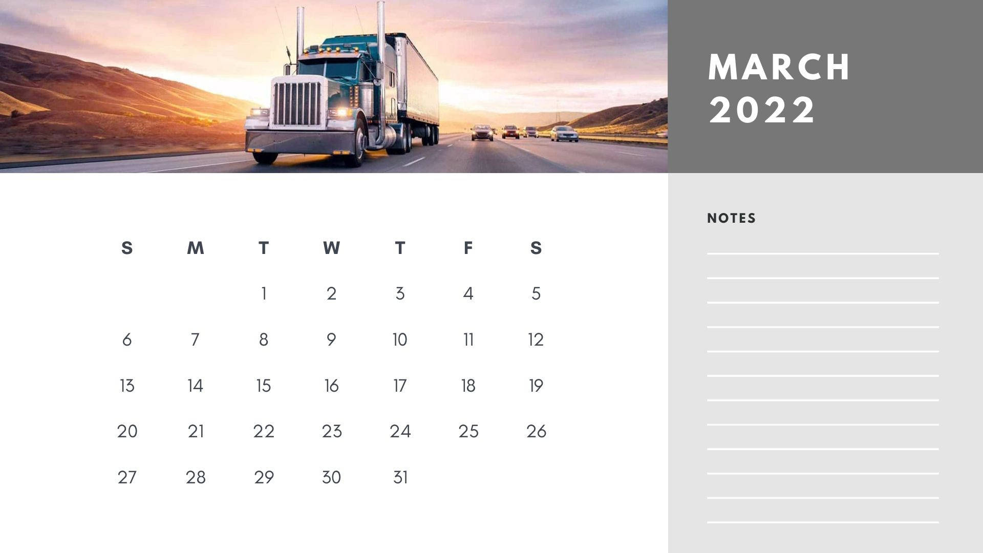 March 2022 Calendar Notes Background