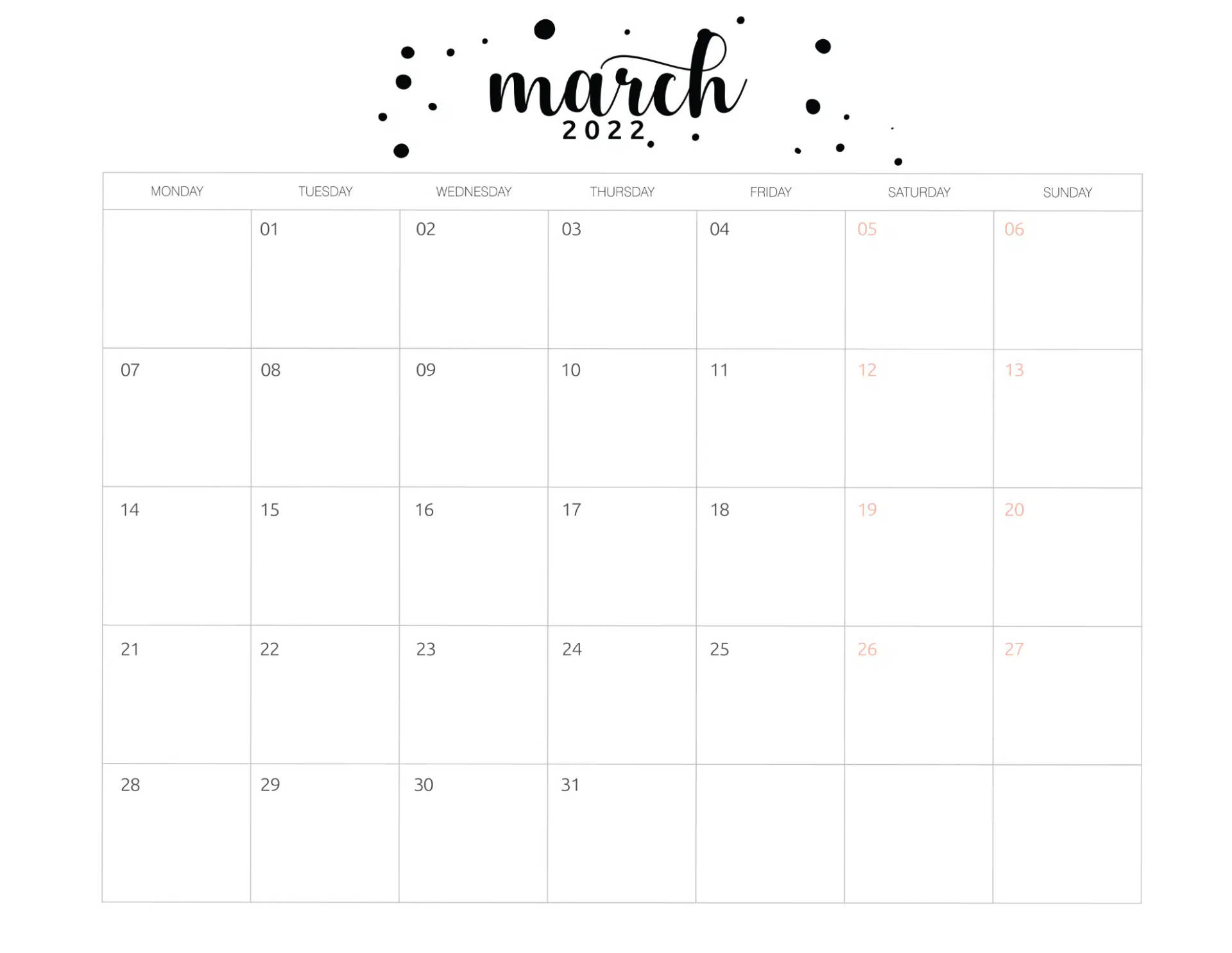 March 2022 Minimalist Calendar Background