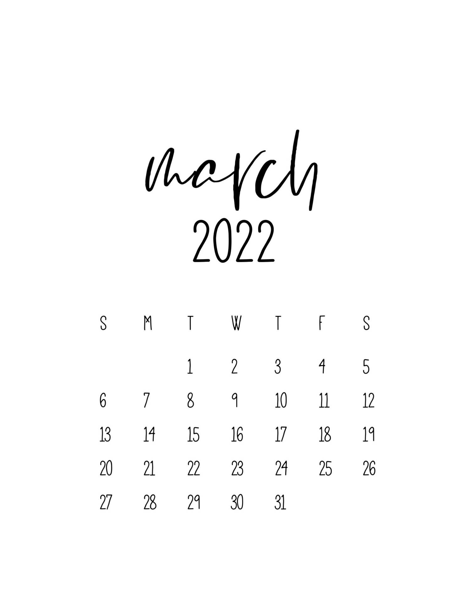March 2022 Simple Calendar Background