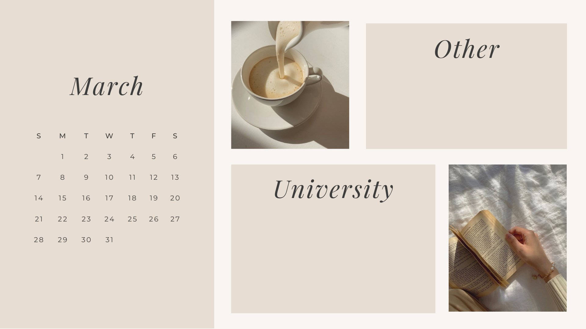 March Calendar Aesthetic Inspiration Background