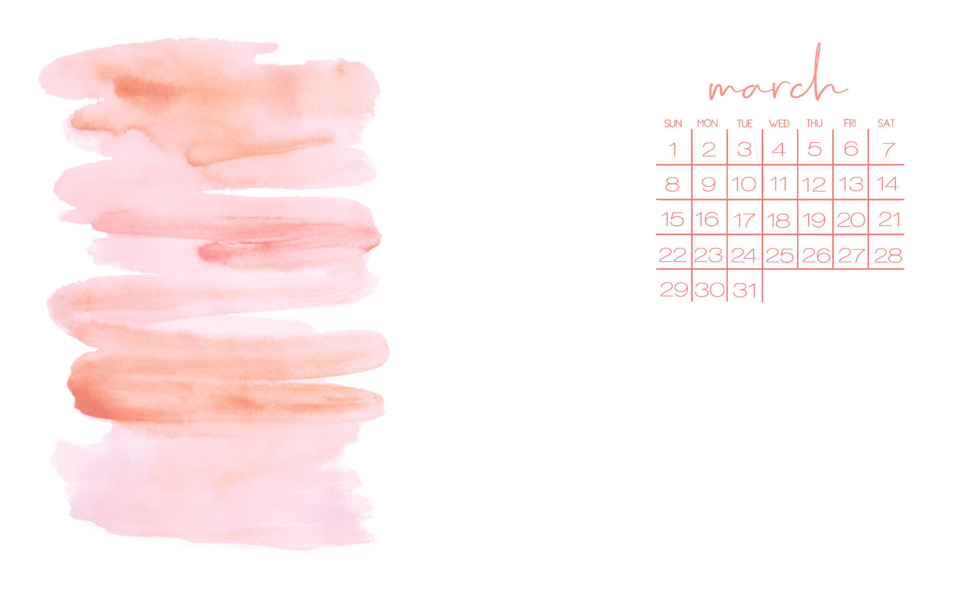 March Calendar In Peach Background