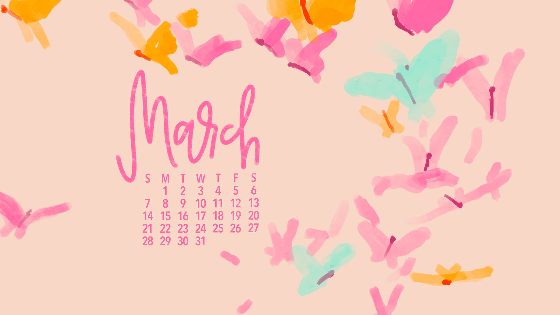 March Calendar In Pink Shade Background
