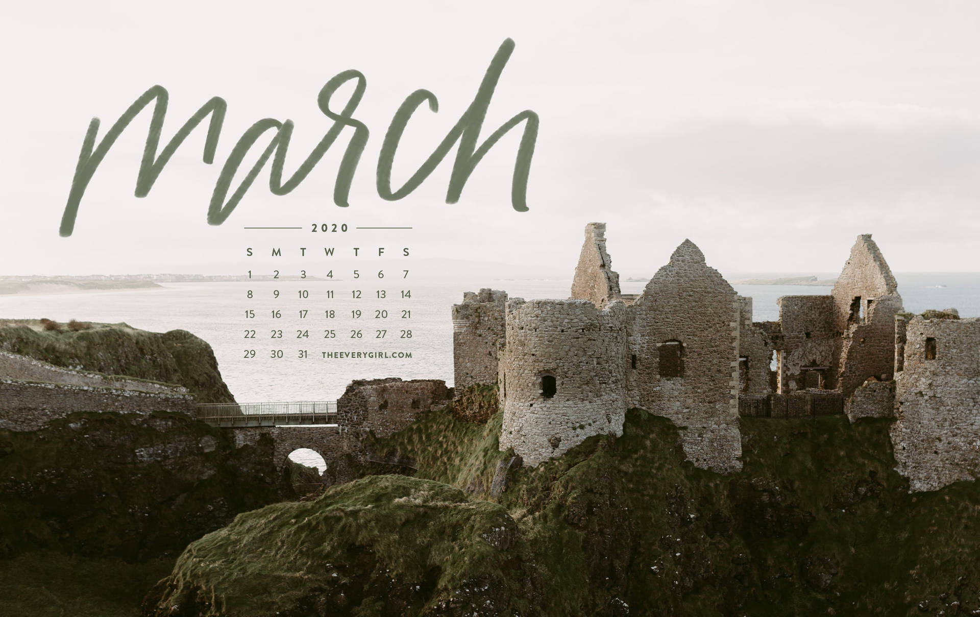March Calendar With Castle Background