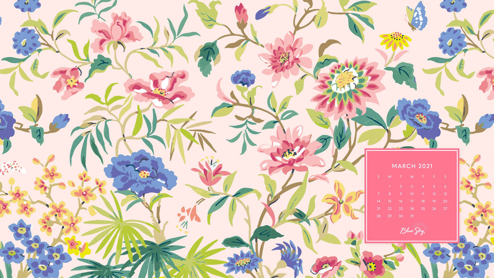 March Calendar With Floral Design Background