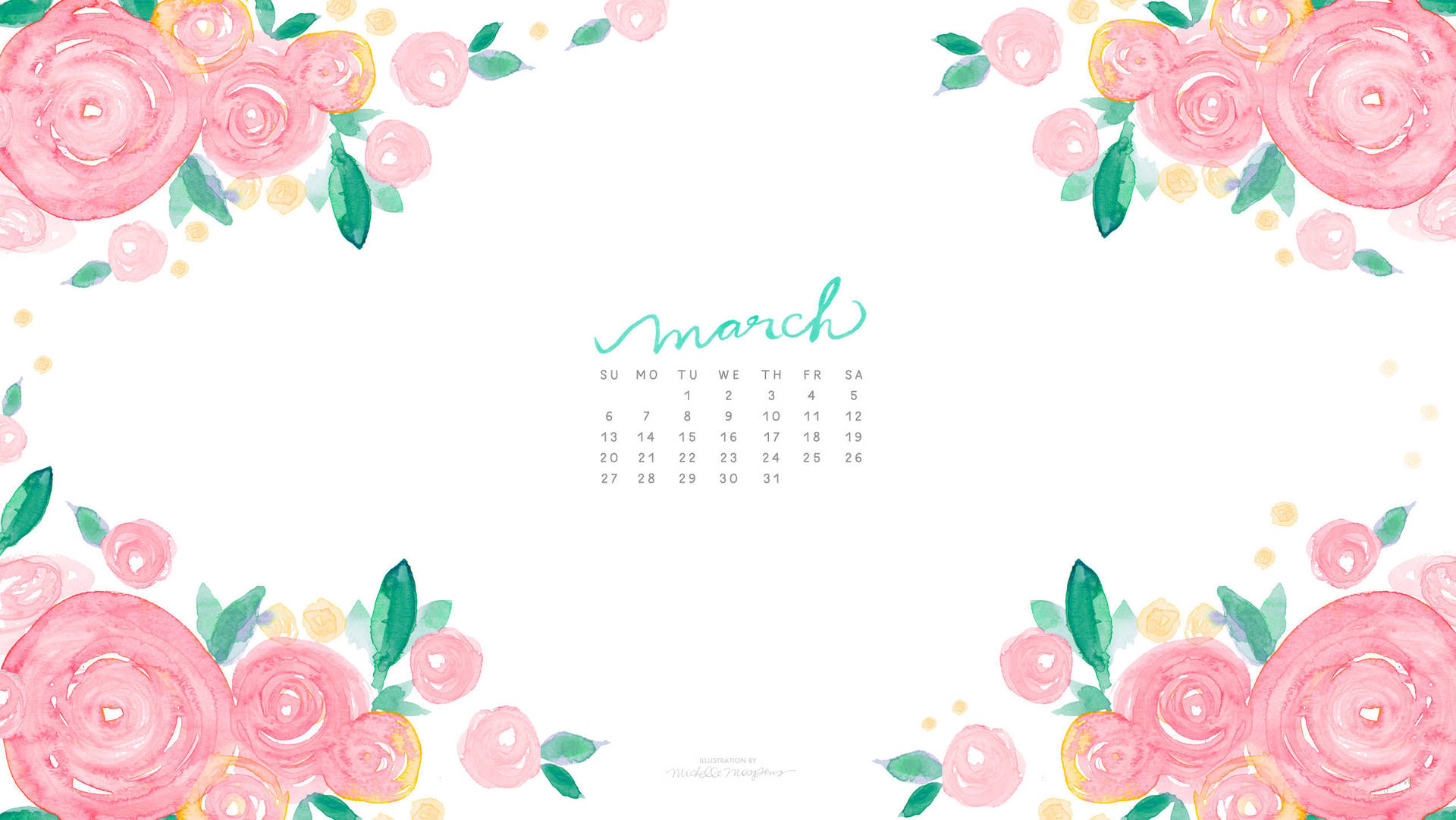 March Calendar With Roses Background
