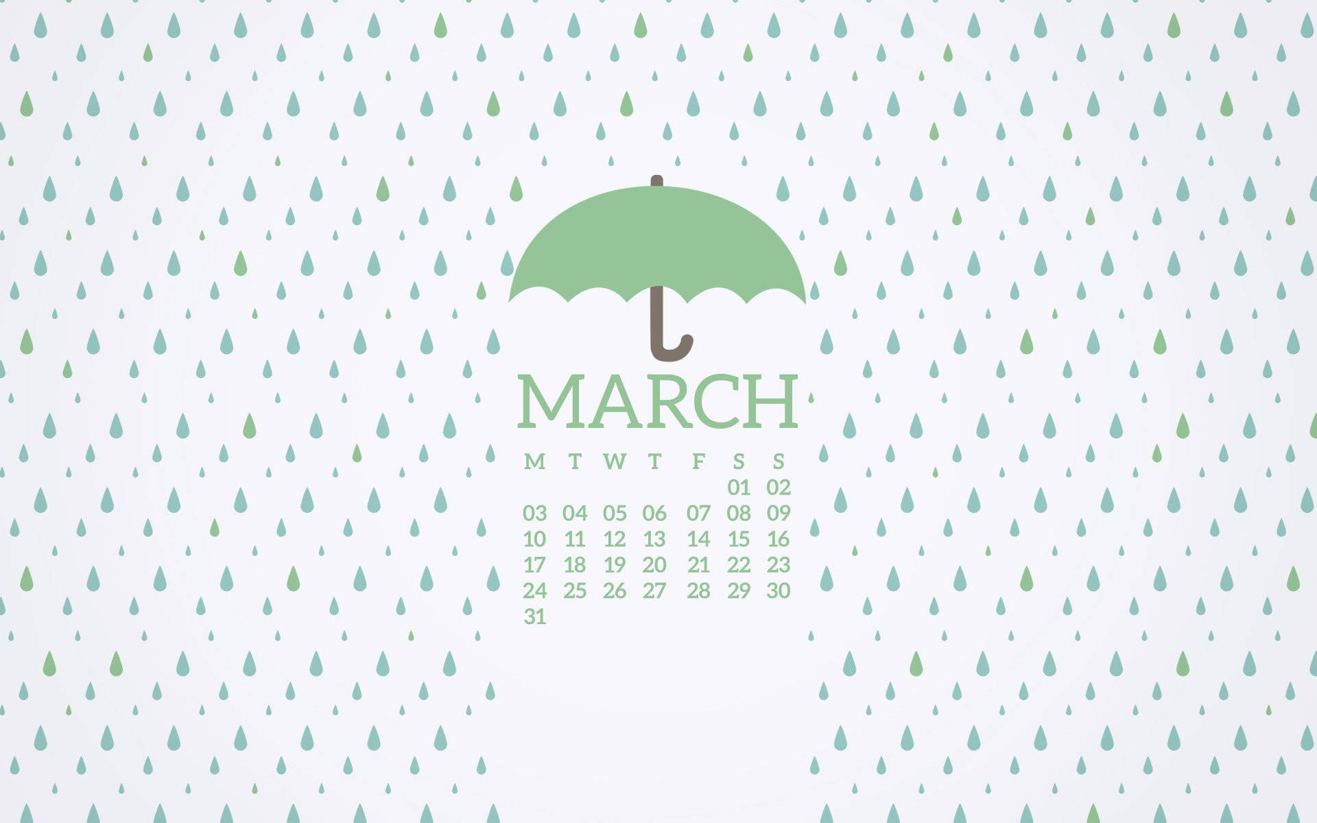 March Calendar With Umbrella Background