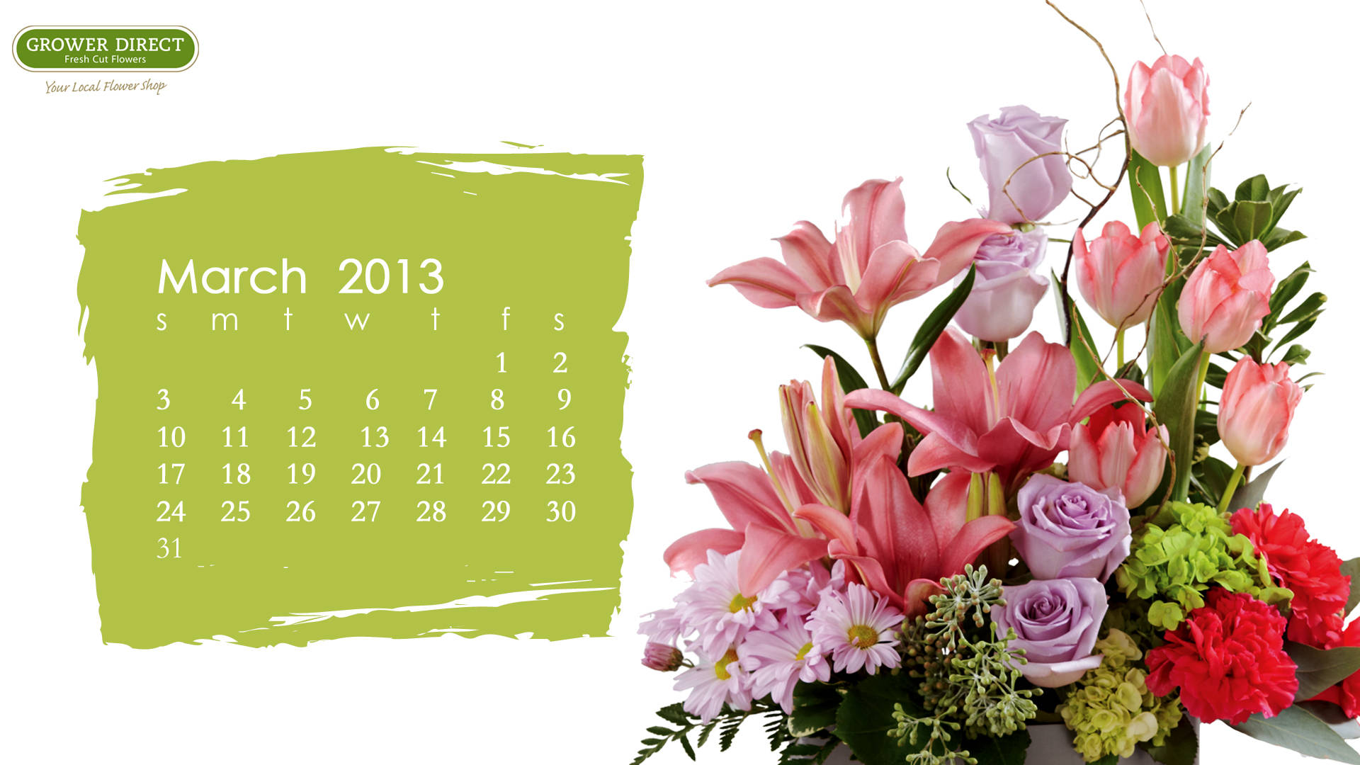 March Real Floral Calendar Background