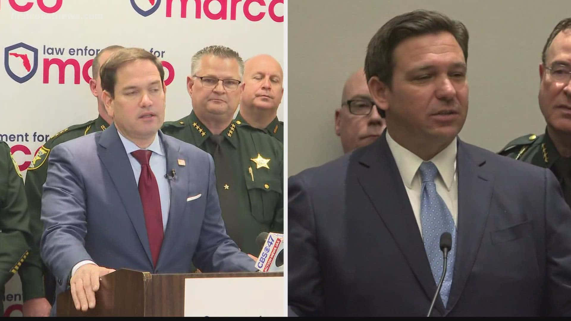 Marco Rubio Speaking At A Press Conference Background