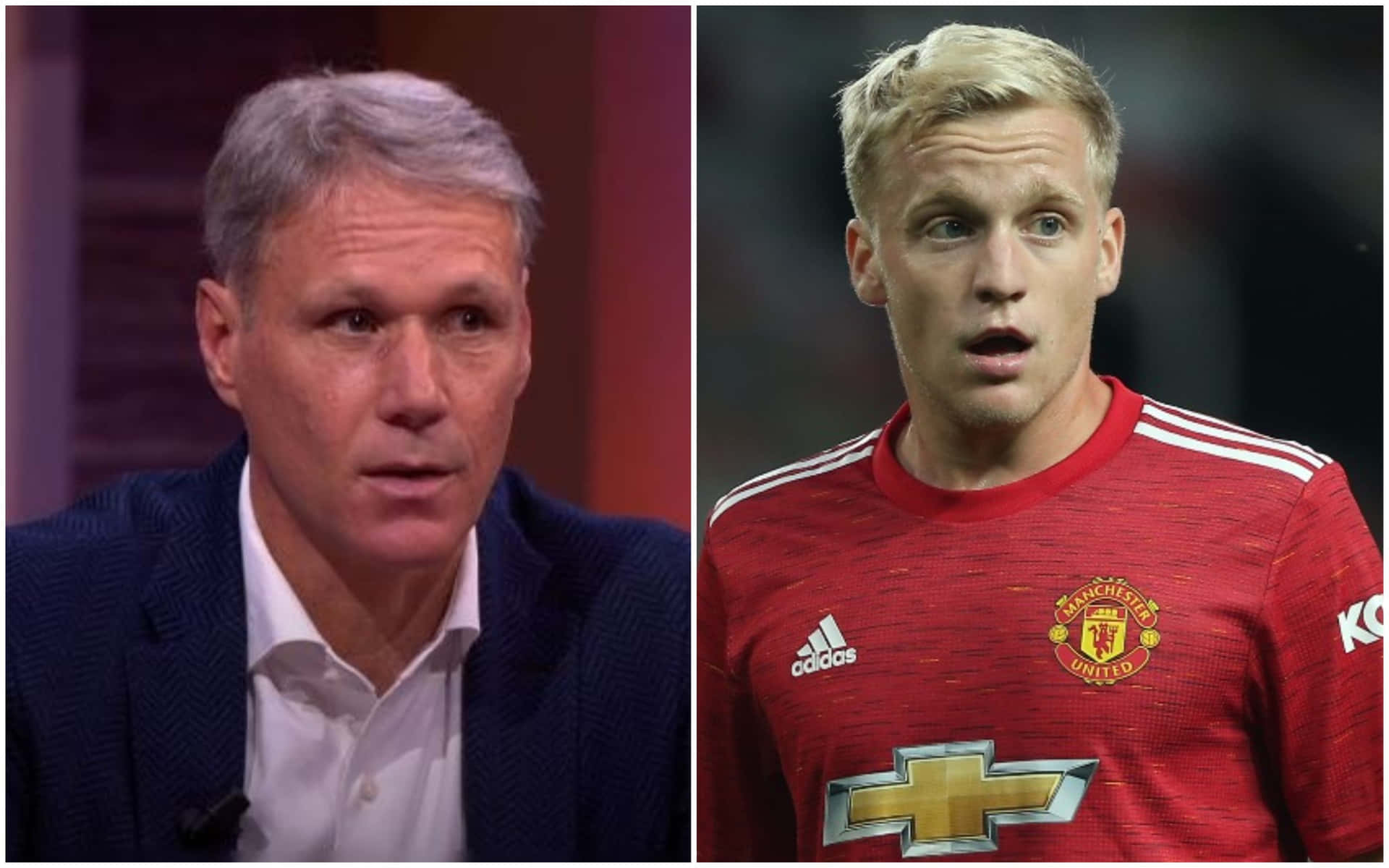 Marco Van Basten And Donny Van De Beek Engaged In A Thoughtful Conversation On The Field Background