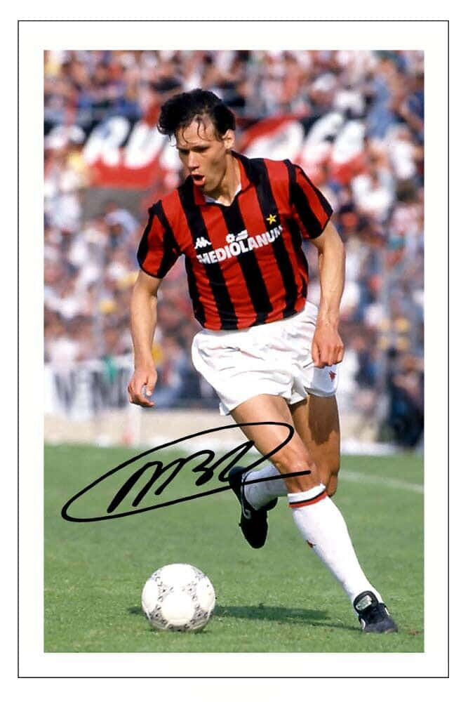 Marco Van Basten In Action On The Football Field Background