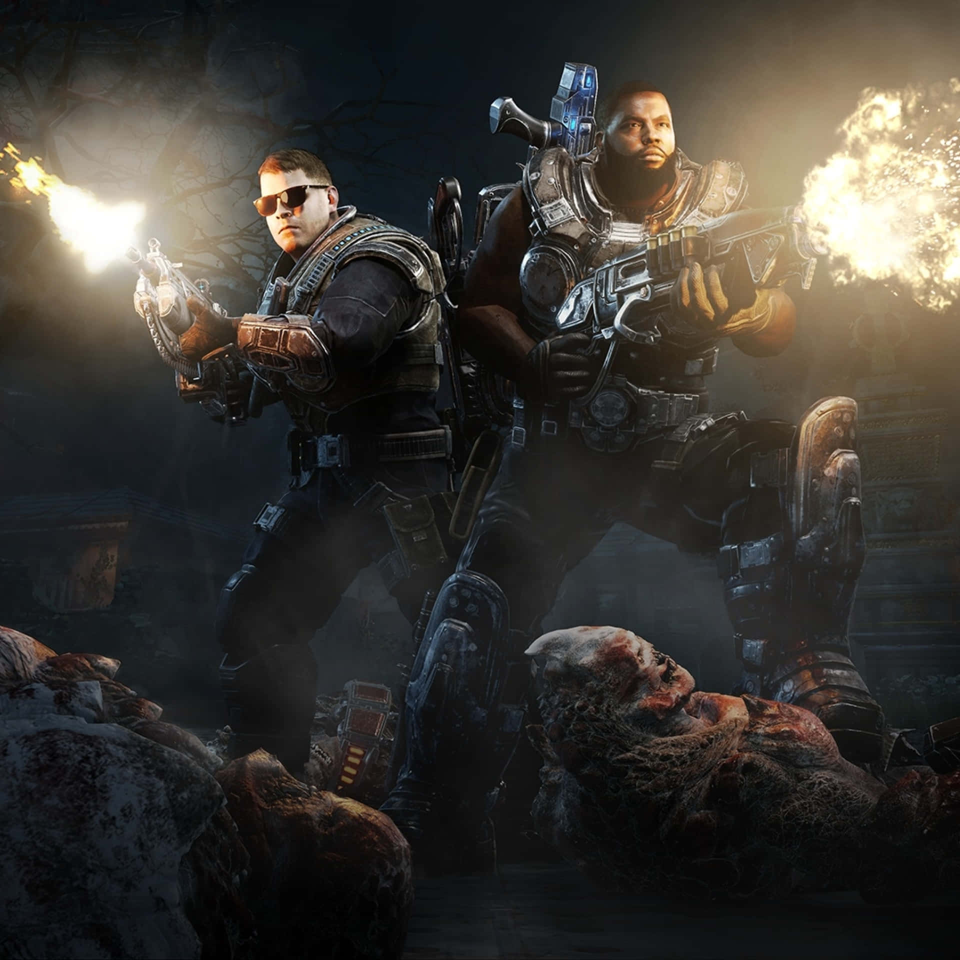 Marcus Fenix And Dominic Santiago Prepare To Battle Against The Locust Horde In Gears Of War 1.