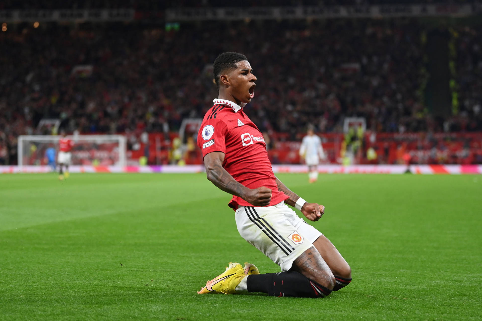 Marcus Rashford Kneeling In Celebration Background