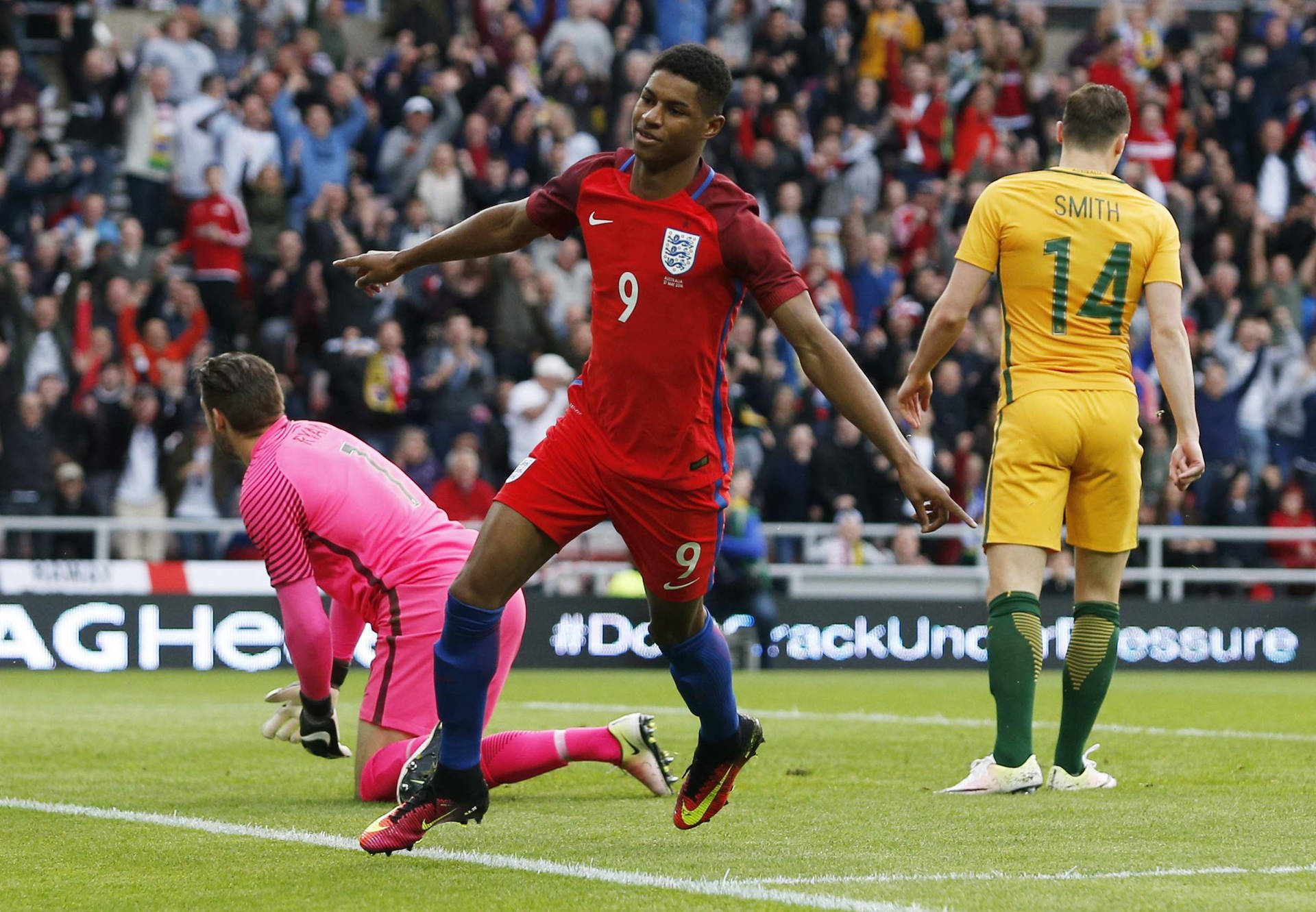 Marcus Rashford Scores Goal Background