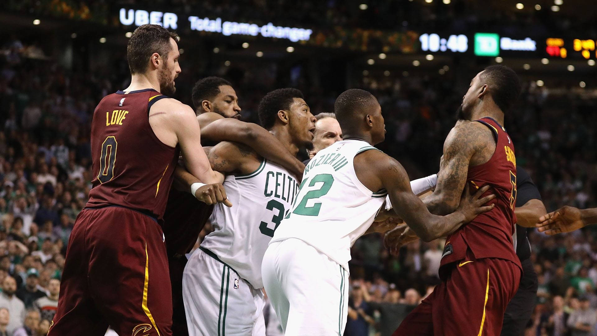Marcus Smart And Jr Smith Squabbling Background