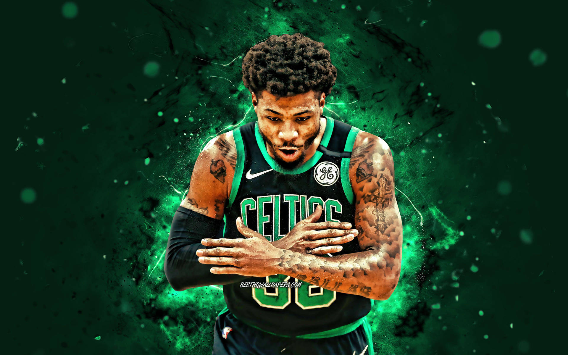 Marcus Smart On Cool Neon Green Background