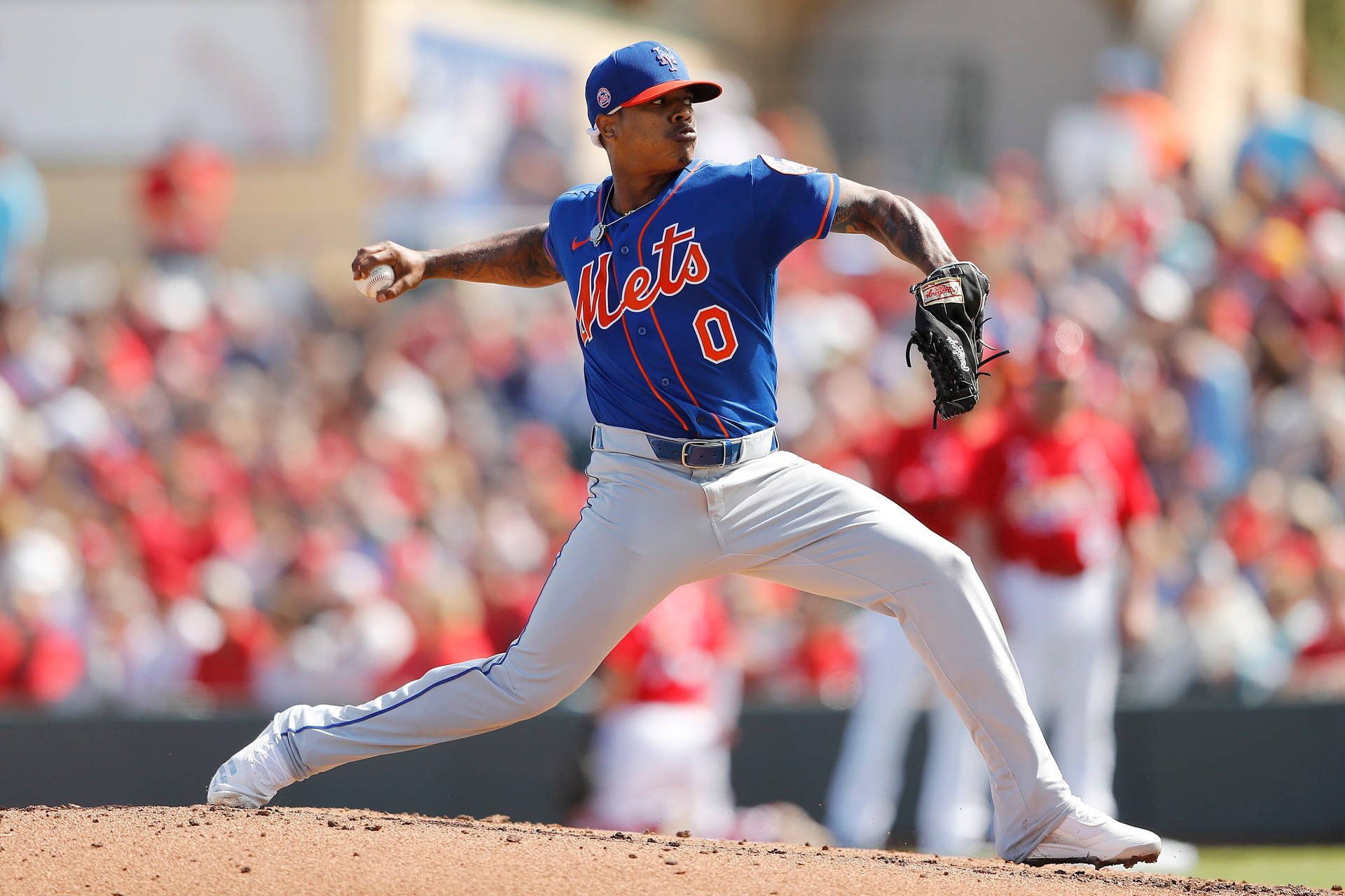 Marcus Stroman In Blue Mets Jersey Background