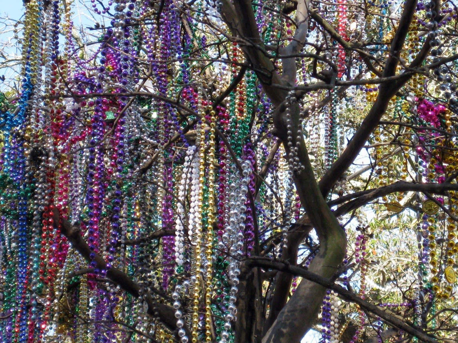 Mardi Gras Bead Design On Tree