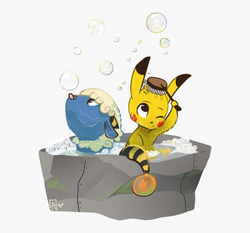 Mareep And Pikachu Bathtime Background