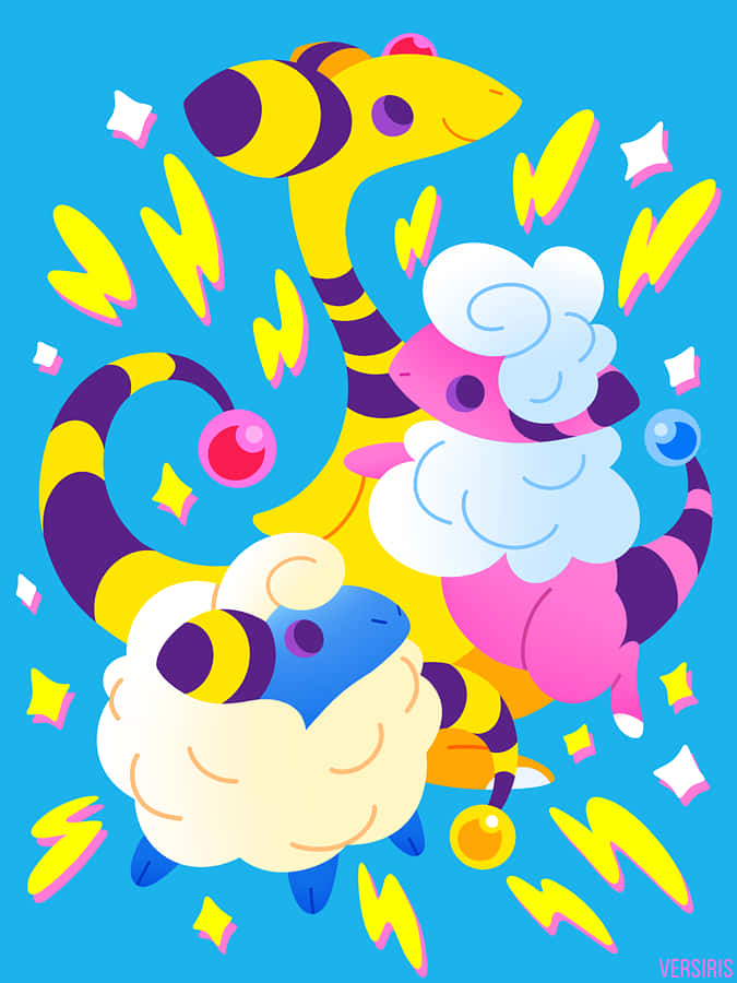 Mareep Flaaffy And Ampharos Poster Background
