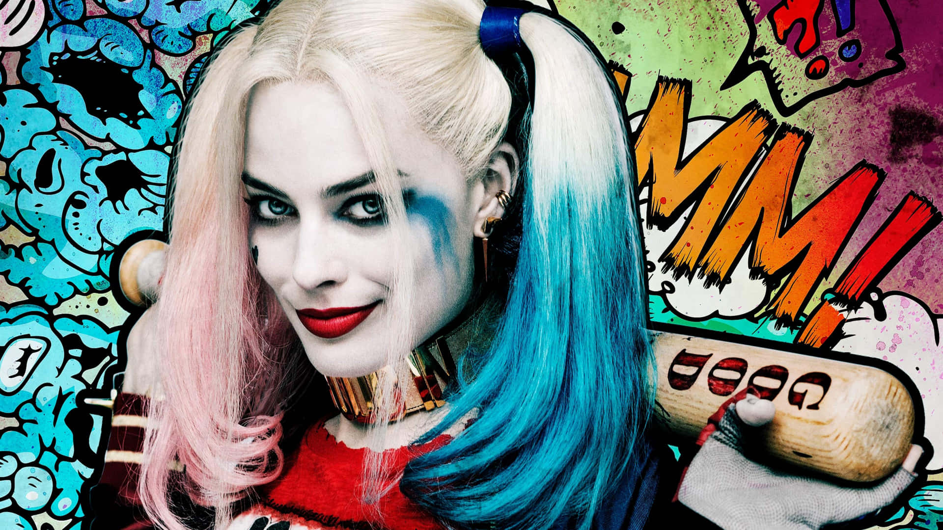 Margot Robbie Harley Quinn Colorful Art Background