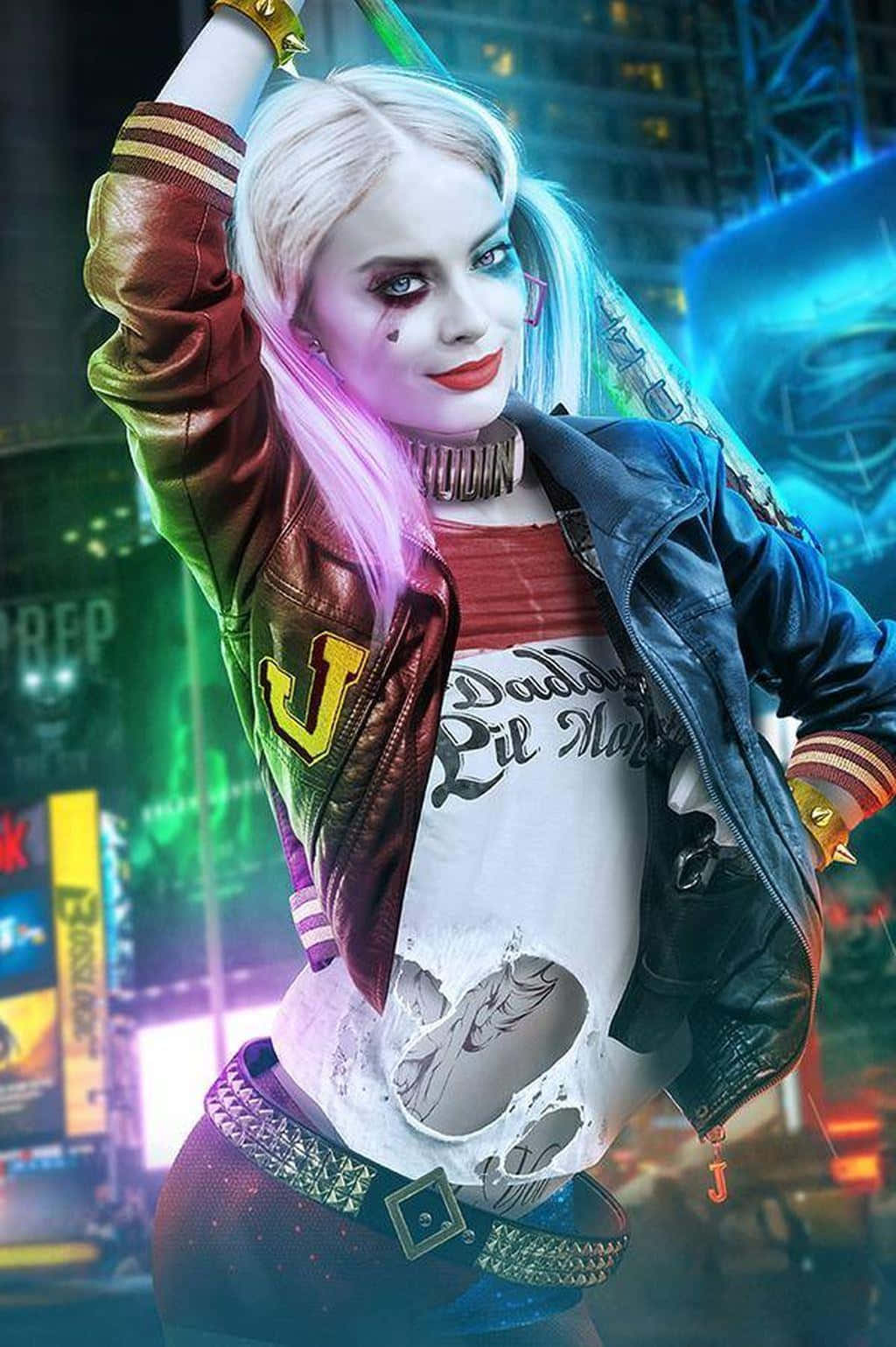 Margot Robbie Harley Quinn Digital Art Background