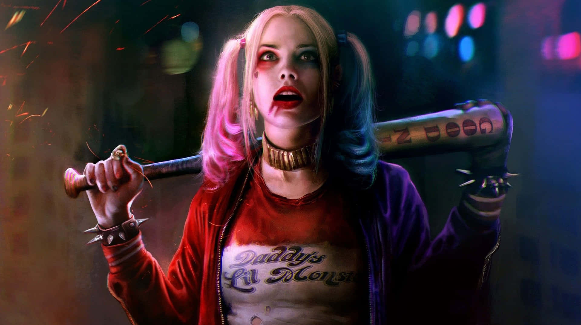 Margot Robbie Harley Quinn Mouth Open Background