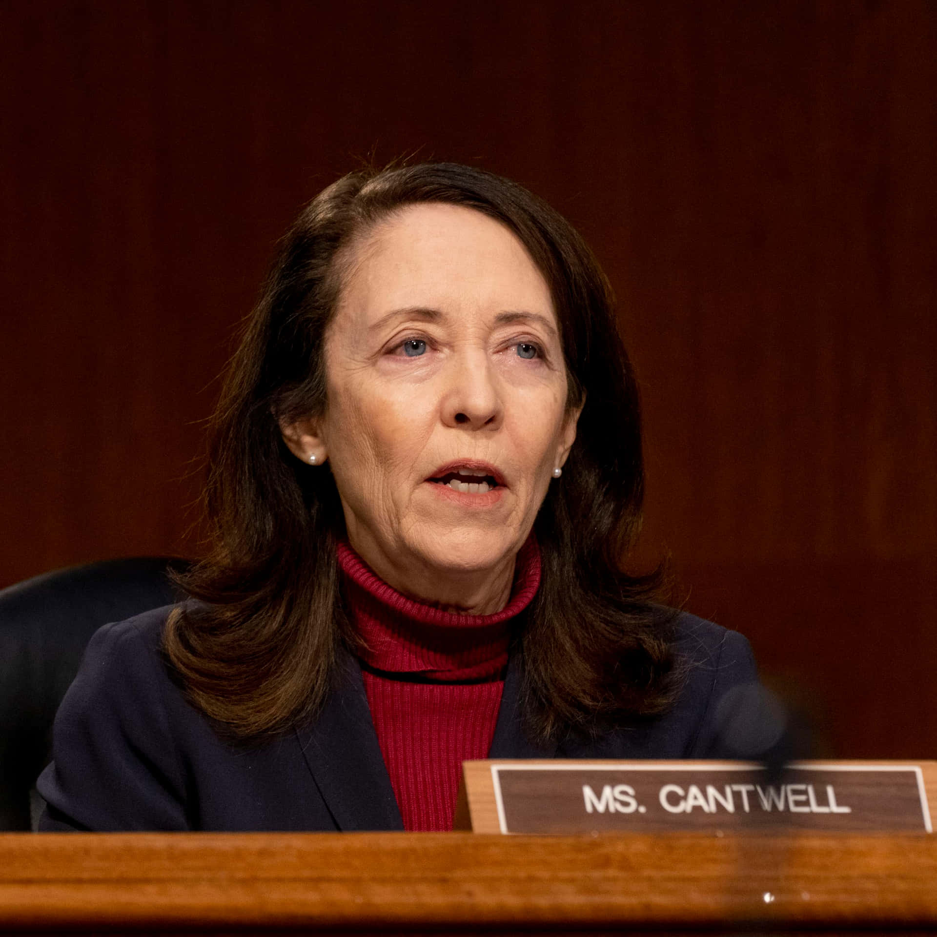 Maria Cantwell On Dark Backdrop Background