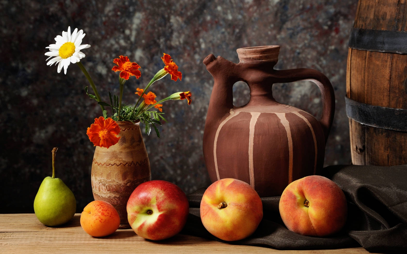Marigold Flowers And Apples Background