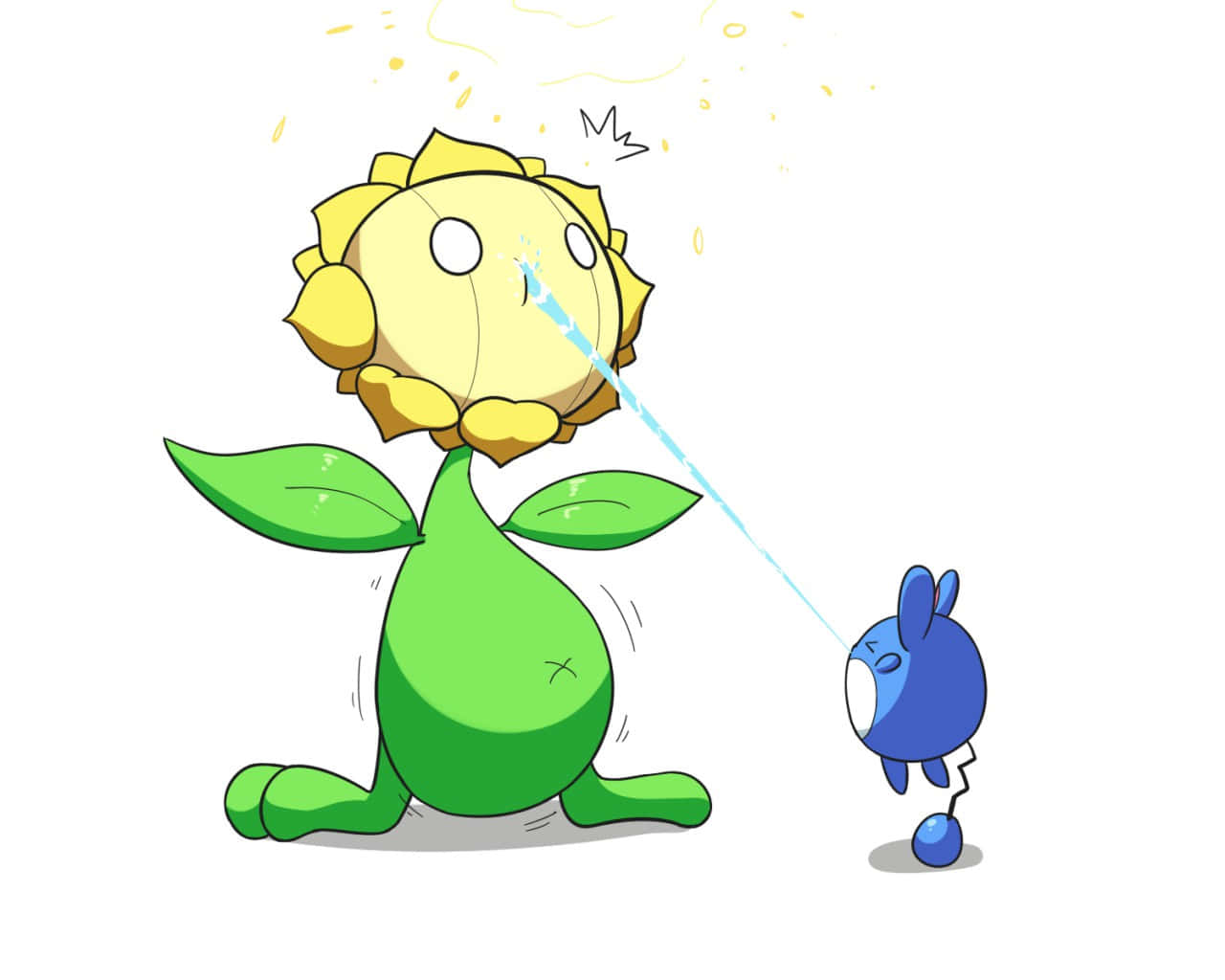 Marill Watering Sunflora Background