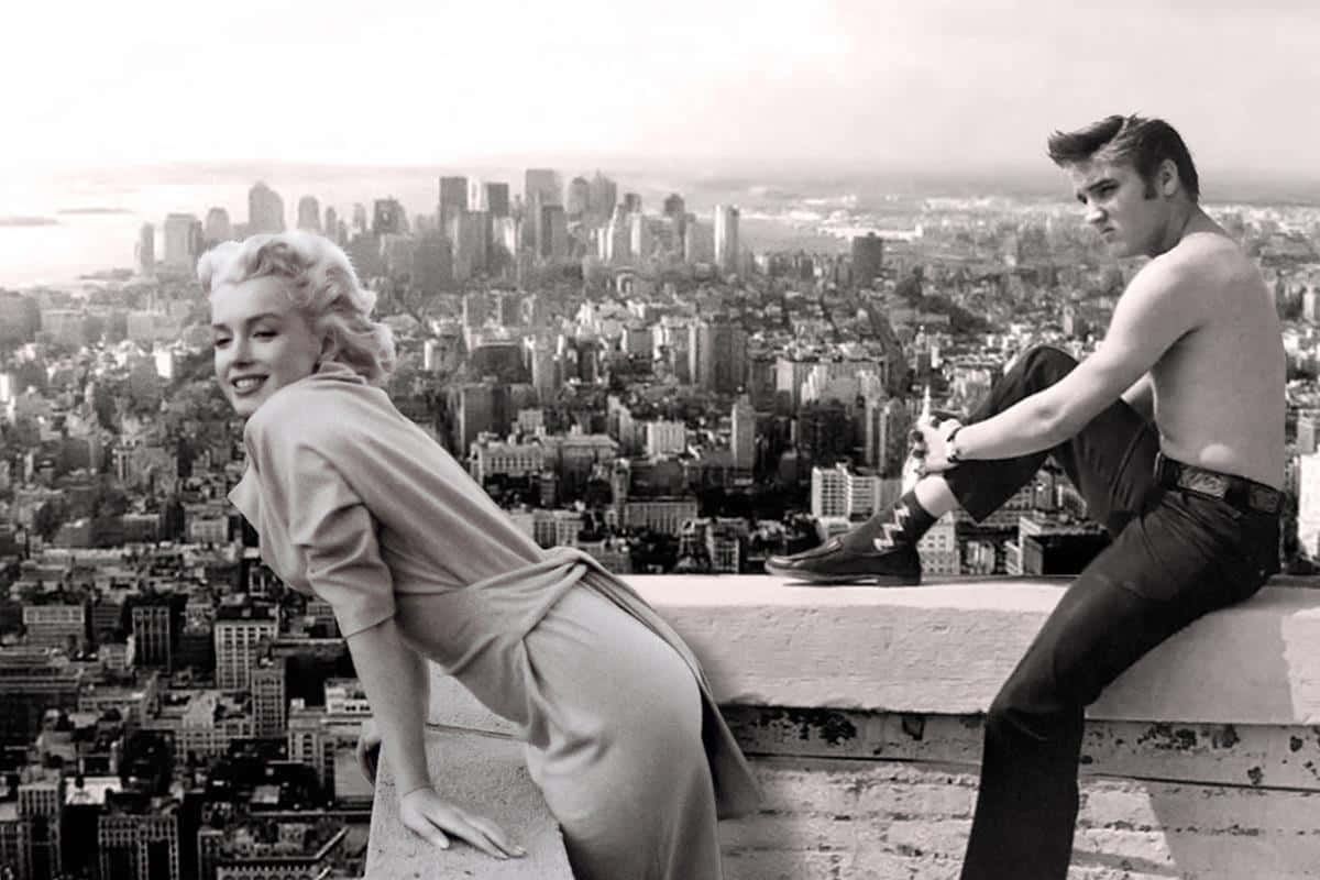 Marilyn Monroe And John Lennon On The Top Of A Building Background