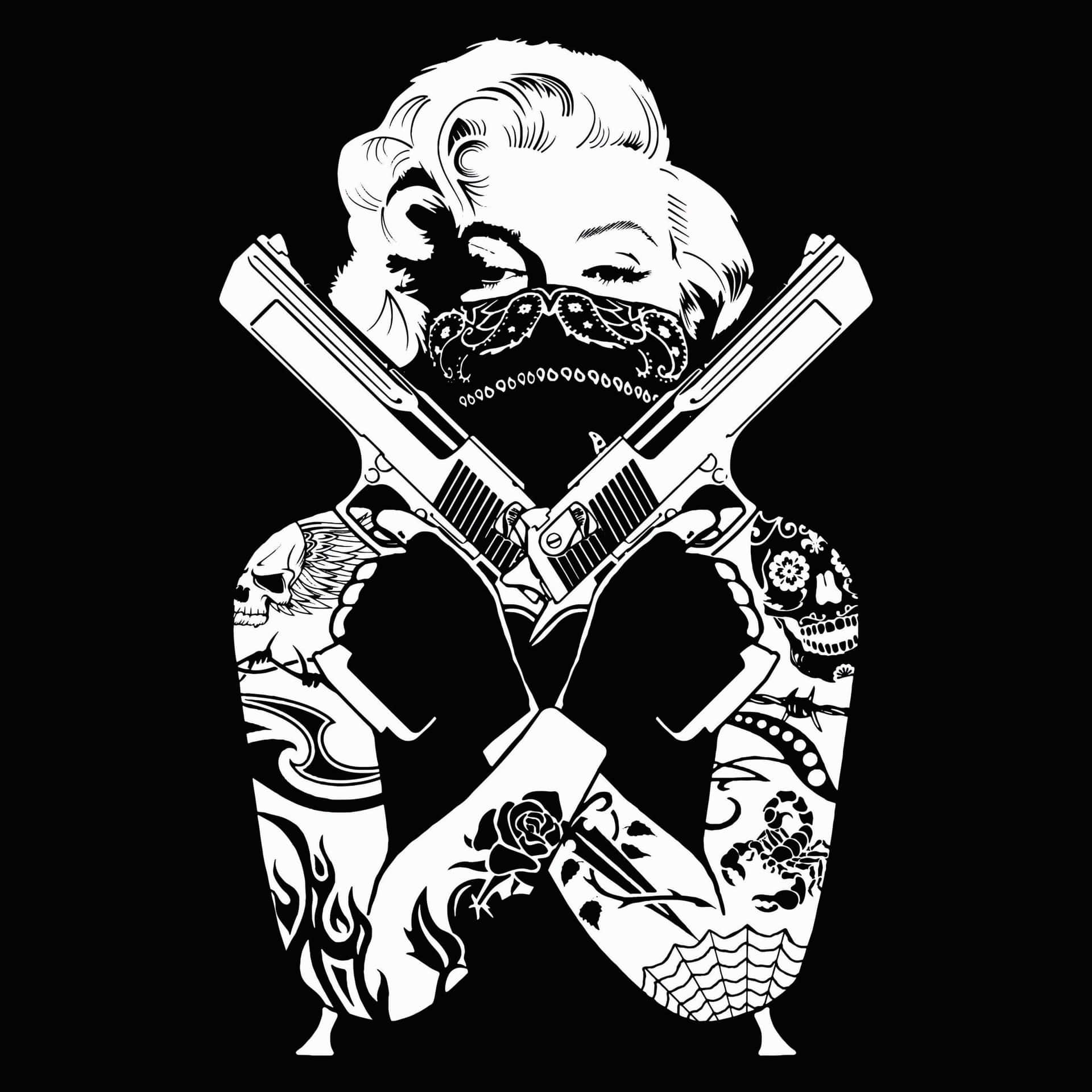 Marilyn Monroe Tattooed With Guns Background