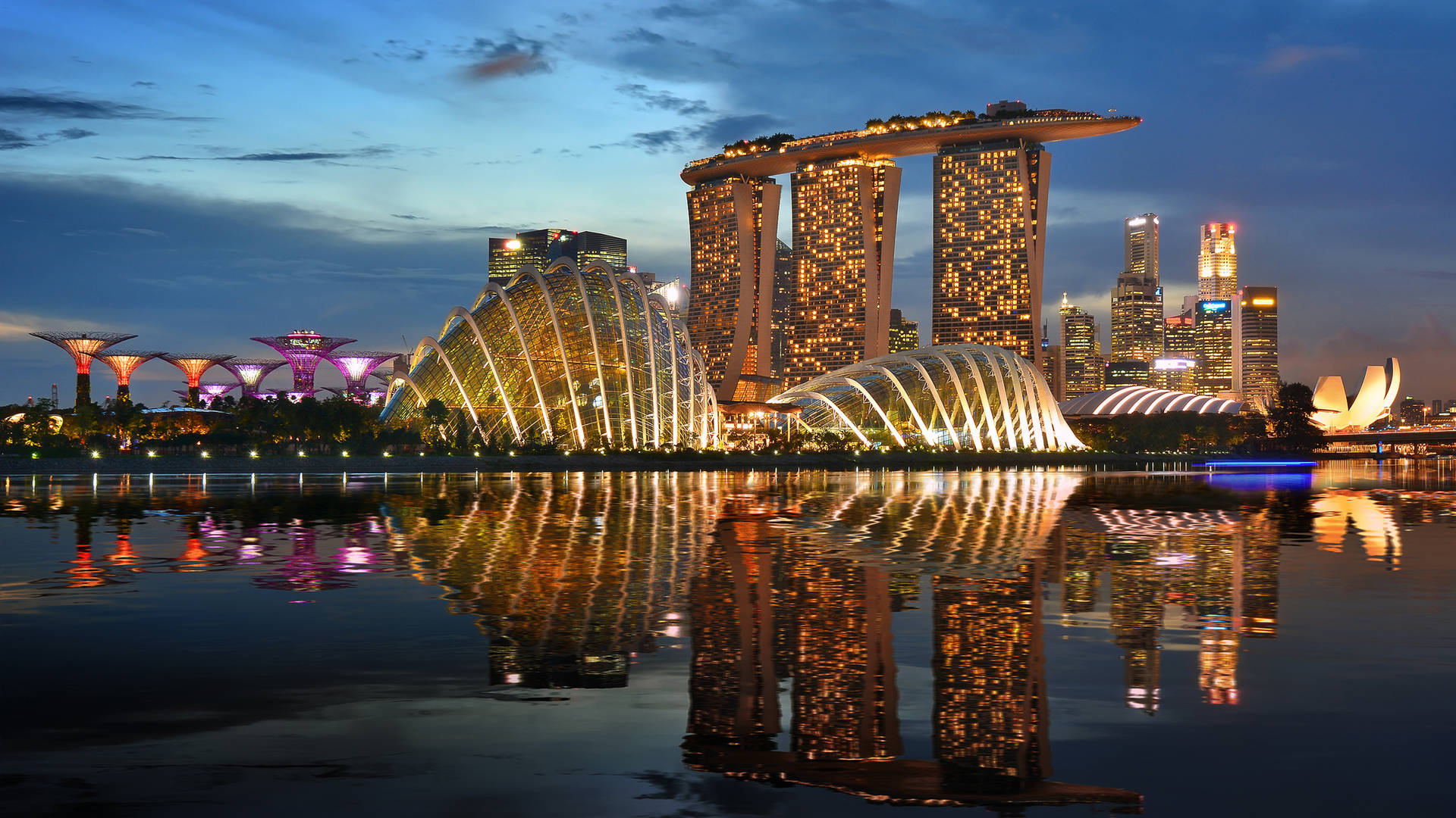 Marina Bay Sands Evening Structures Gardens Background