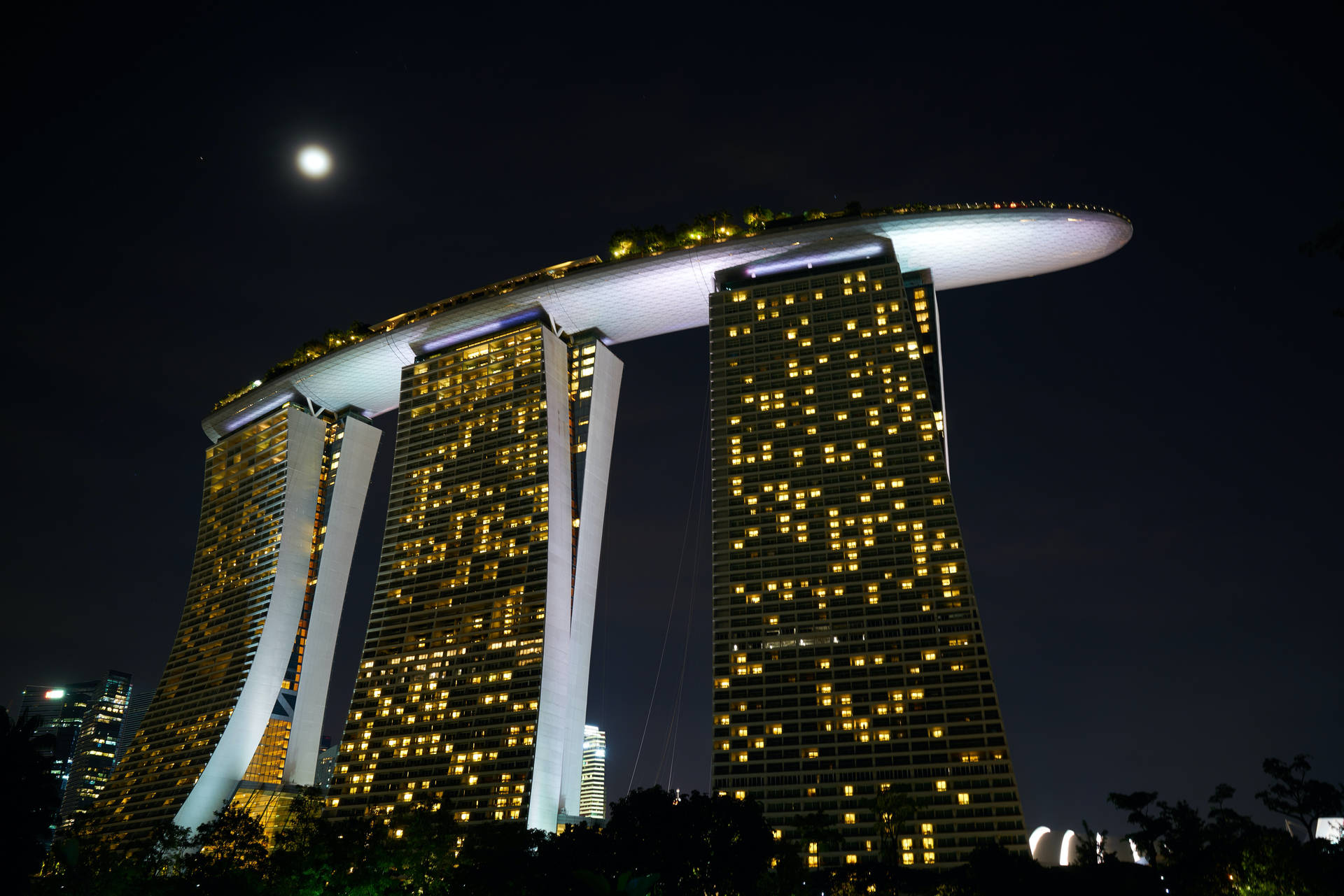 Marina Bay Sands Moon Night Sky Background