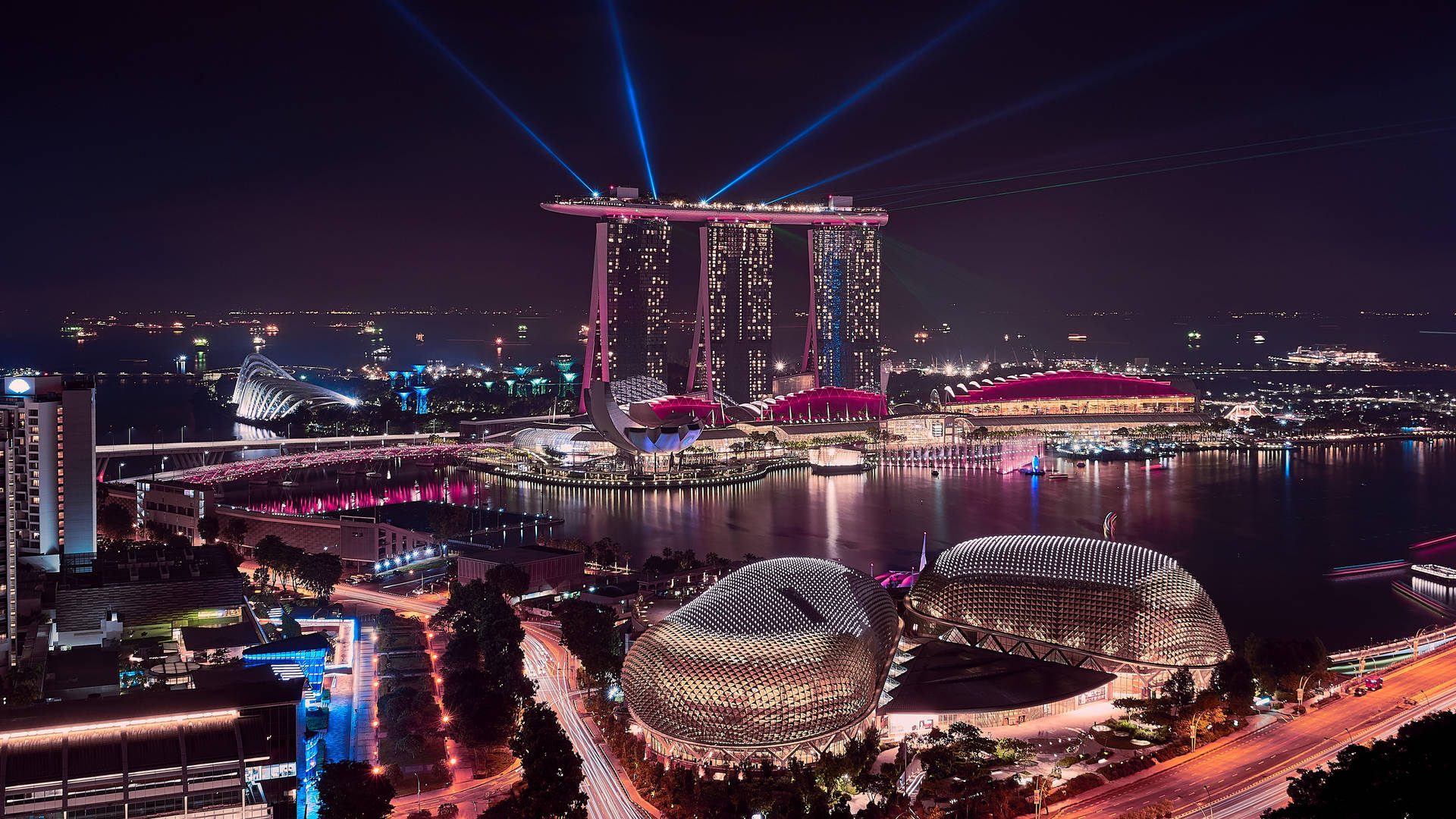 Marina Bay Sands Night Aerial Lights Background