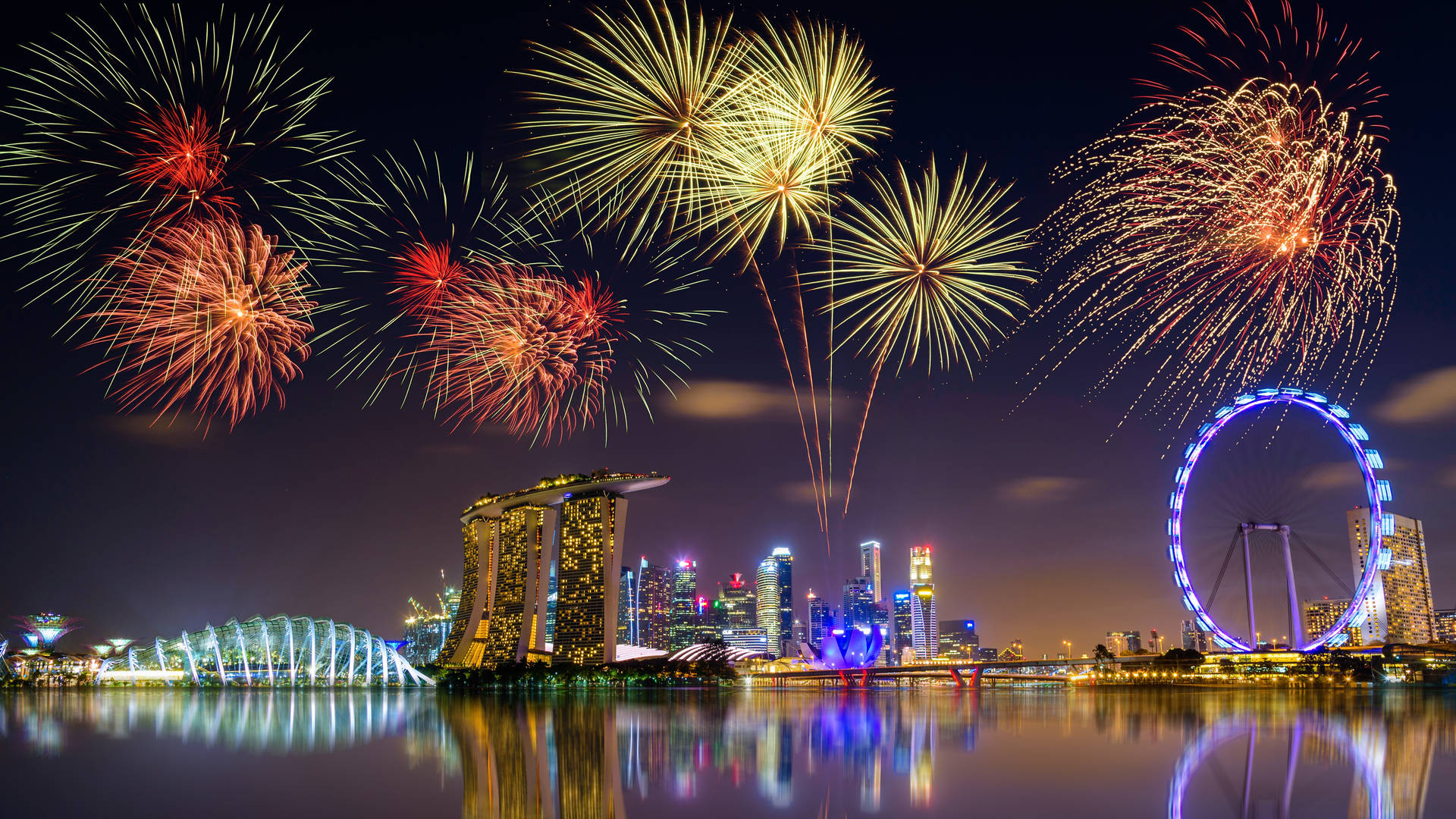 Marina Bay Sands Night Fireworks Background