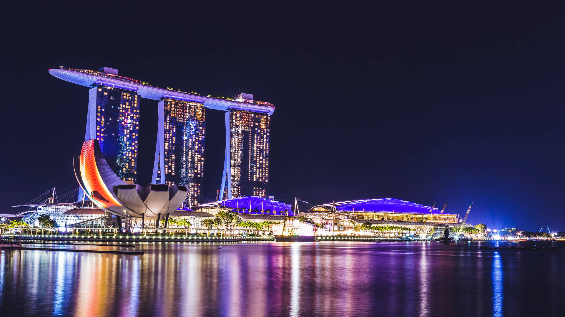 Marina Bay Sands Night Glowing Lights Background