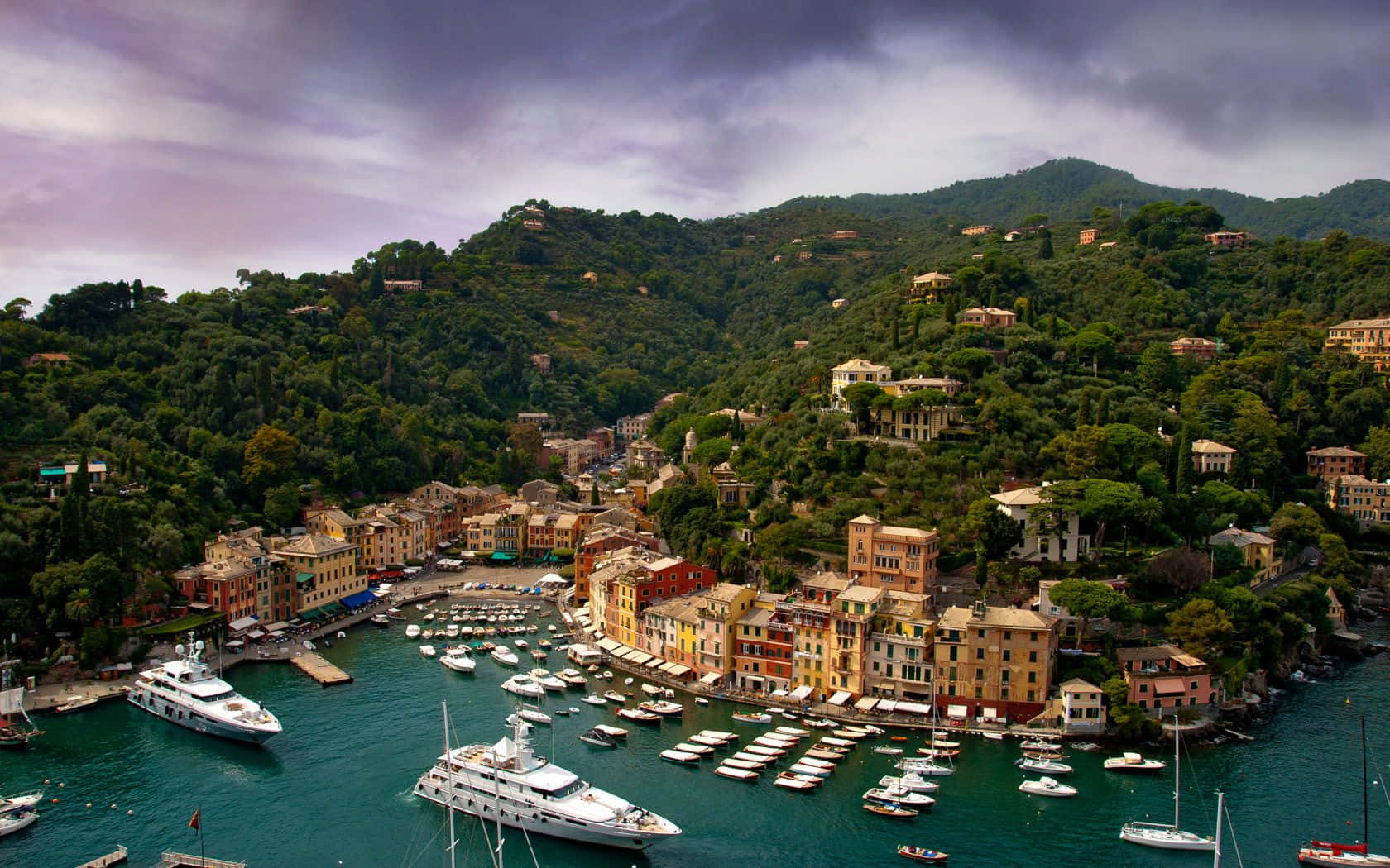 Marina Di Portofino In Italy High Angle Shot Background