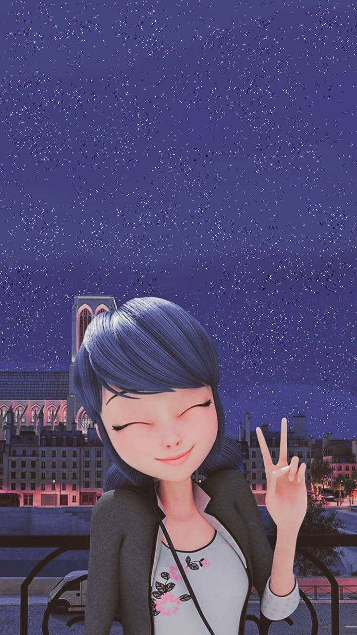 Marinette Holding A Peace Sign Background
