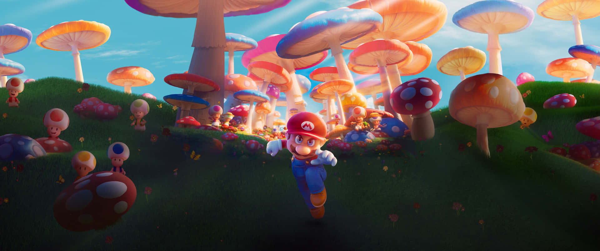 Mario And Mushrooms In A Field